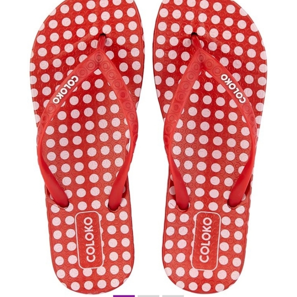 👣Unique "COLOKO" 💦Red & Pink PolkaDot Laelia Flip … - Picture 2 of 5